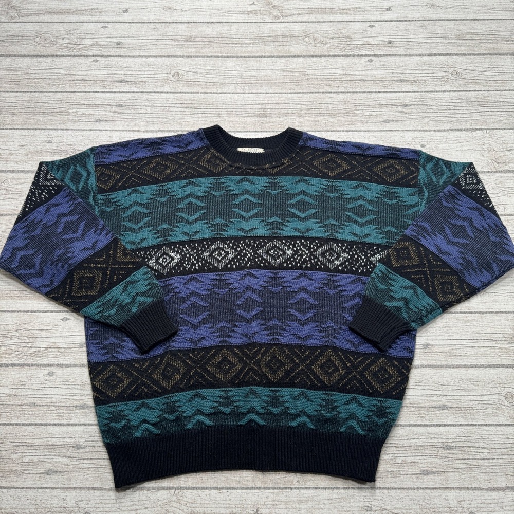 Vintage Club International Sweater Men's 2XL Multicolor Geometric Fair Isle Knit